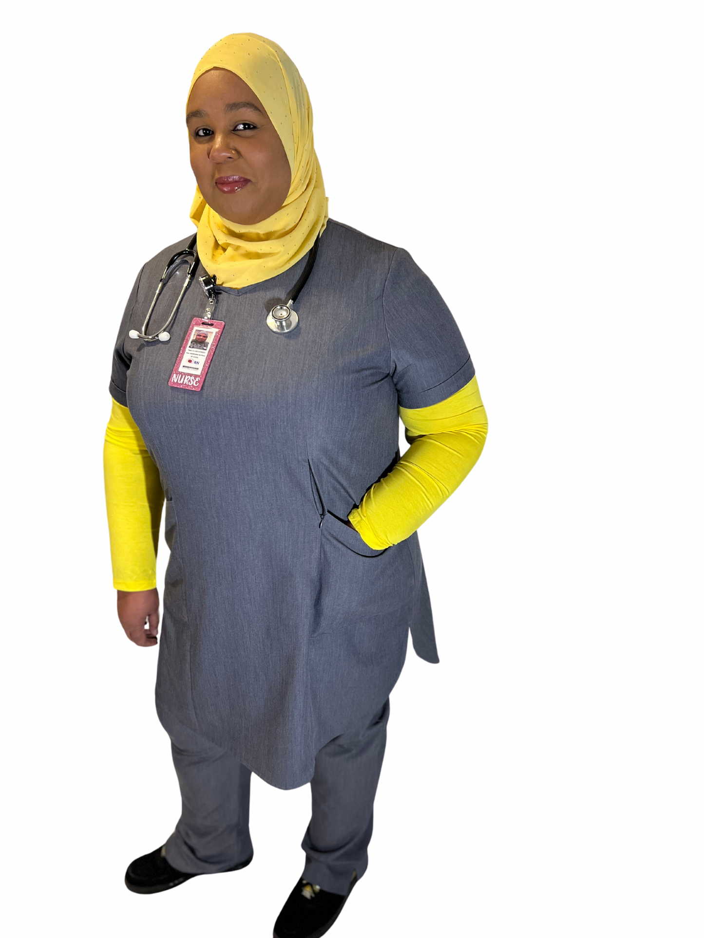 Graphite Gray Modest Scrub Top – Modern, Cool & Covered-"Nabeelah"